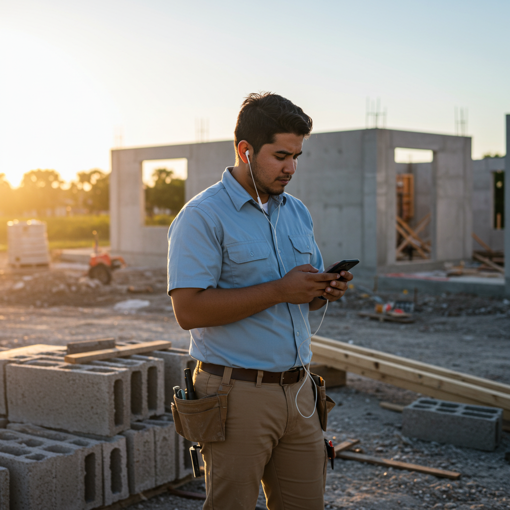 Student studying construction materials